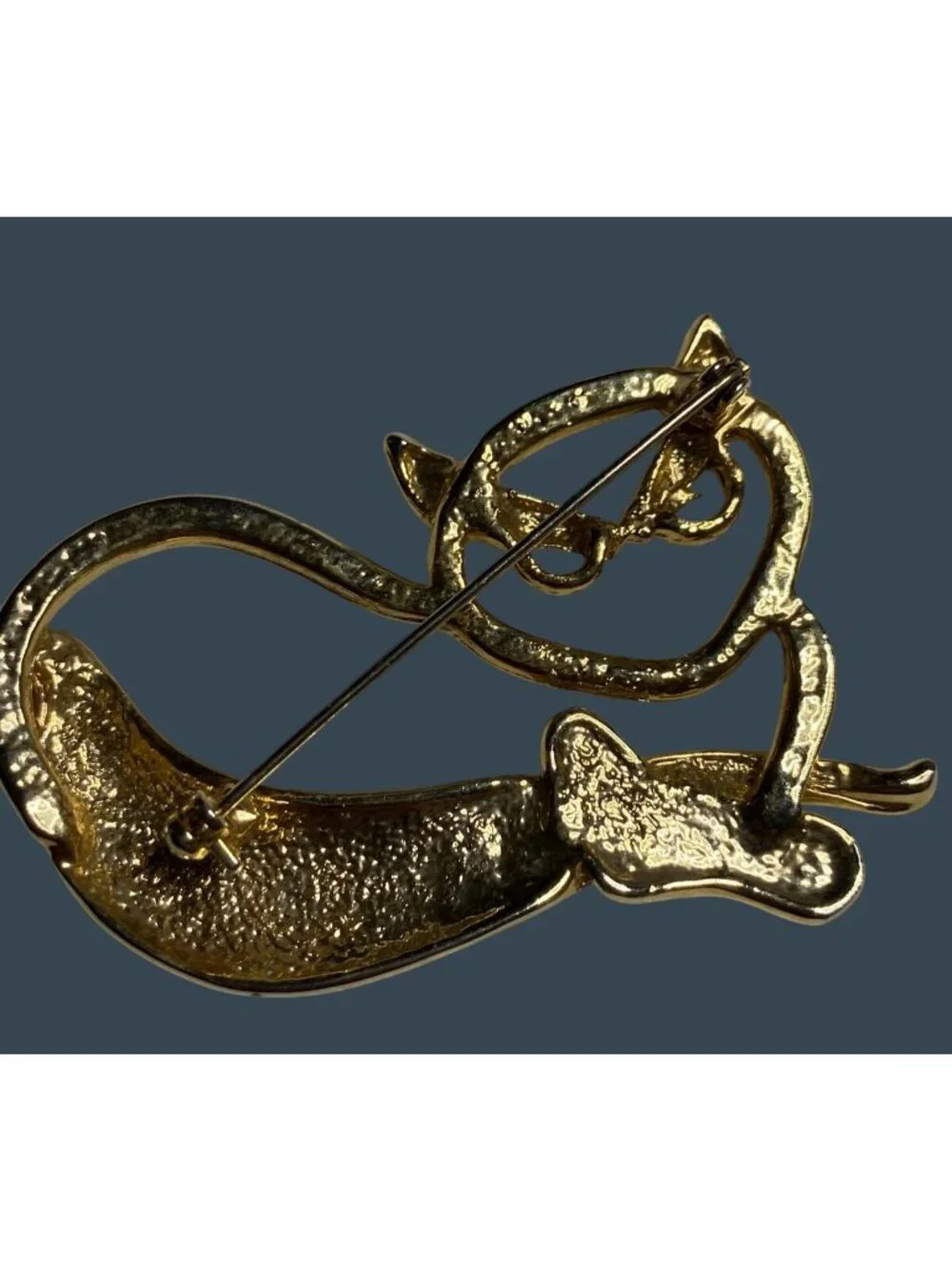Vintage Large Cat Brooch Open Gold Tone Metalwork Kitty Lovers Pin